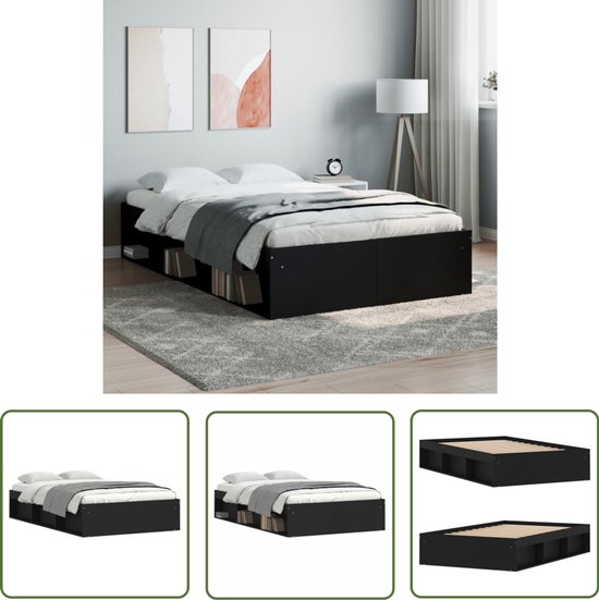 vidaXL Cadre de lit - Zwart - 120x200 cm - Bois Cadre de lit en bois - Noir Cadre de lit - Cadre de lit double - Cadre de lit à sommier tapissier - Cadre de lit moderne - Cadre de lit empilable - Cadre de lit avec rangement