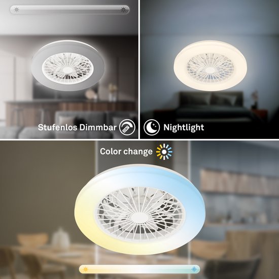 BRILONER - Ventilateur de plafond avec éclairage - Plafonnier LED avec ventilateur - dimmable - 5 vitesses - Ø48,5cm - blanc