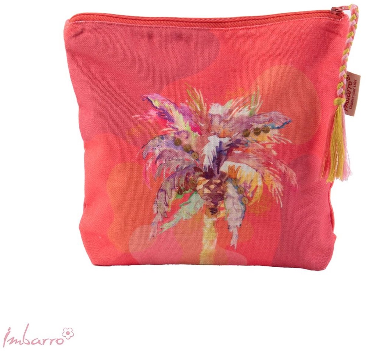 Imbarro - Pouch - Toilettas - Clutch - Makeup Tasje - Palmtree - Katoen - 20x24cm