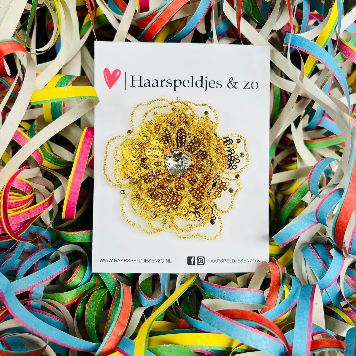 Carnaval - haaraccessoire - bloem op alligatorclip - glitters - goud