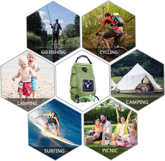 Sac De Douche Solaire 20 L – Camping Extérieur – Noir – Sans Pommeau Ni Sac De Transport