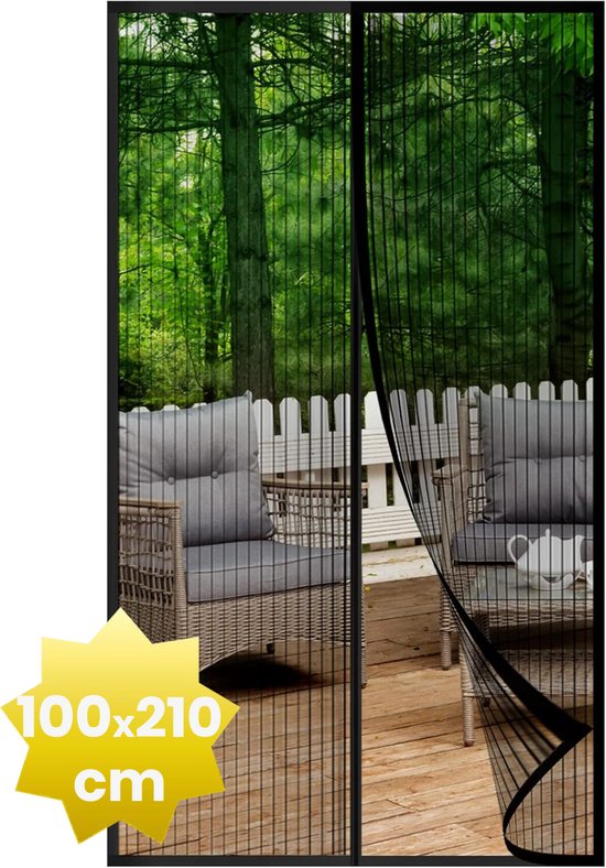 HSXL - Vliegengordijn voor Deur PRO - Zwart - 100 x 210 cm - Horgordijnen - Luxe Deurhor met Volledige Magnetische Strip - Hordeur 2 Lamellen - Zelfklevend - 2 Laags Lamellenhor - Horgordijn - Hordeur - Insectenhor