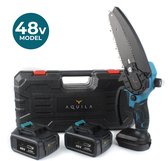 Aquila 48V Mini kettingzaag met 2x Accu - 6 Inch Kleine Elektrische Boomzaag - 650W Borstelloze Handkettingzaag & Takkenzaag - Snoeizaag met 2600 mAh accu's - Incl Koffer en Handschoenen