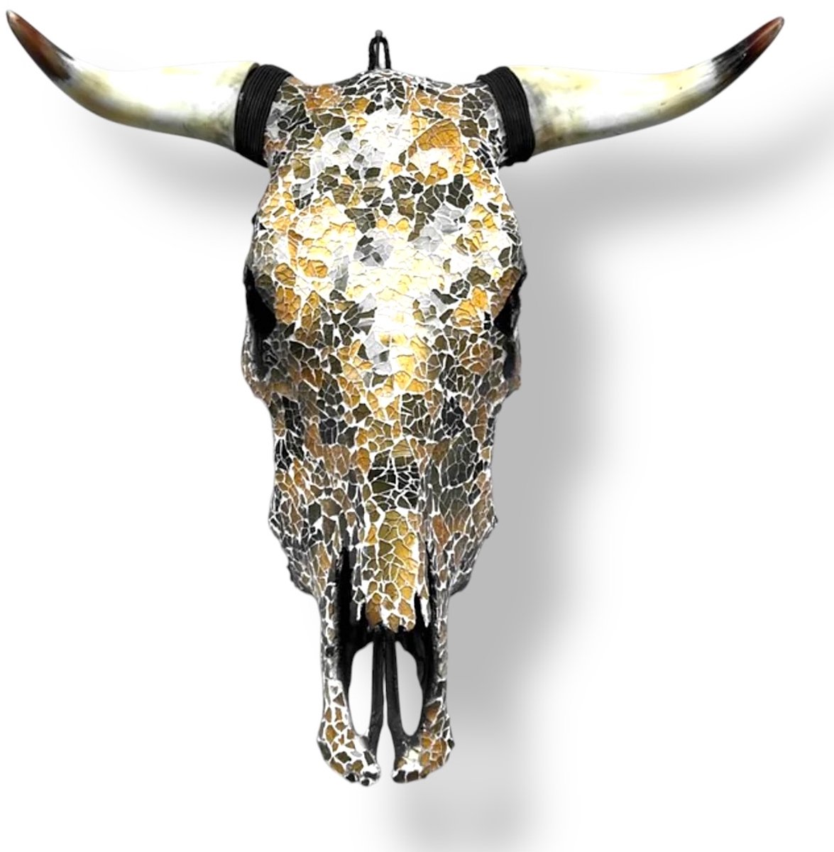 Stieren schedel- Goud&Groene Glasmozaïek - Stierenschedel - Wand decoratie - interieur decoratie - western