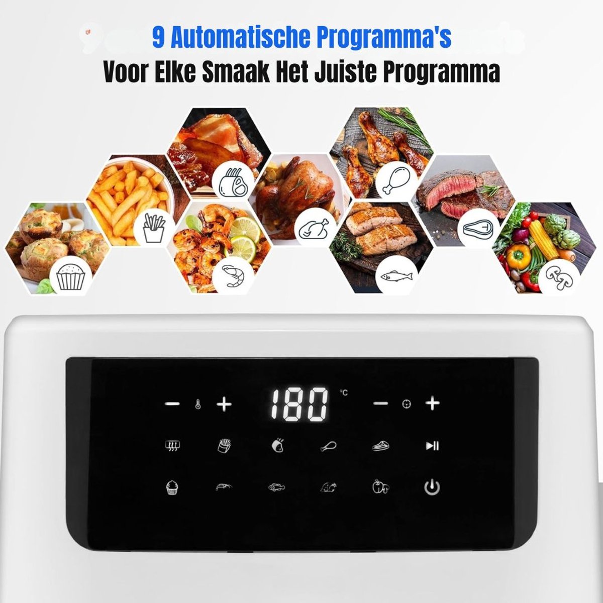 Afbeelding 3 van Zylo® Dubbele Airfryer - Heteluchtfriteuse - Duo Airfryer - 6,8 L - 40x33x33cm - Wit