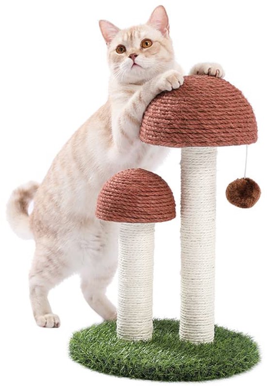 Woochpet Kattenkrabpaal voor binnenkatten en kittens - 90 cm hoge kattenkrabpaal met sisal-touw, krabpaal voor palmbomen en katten met hangende bal