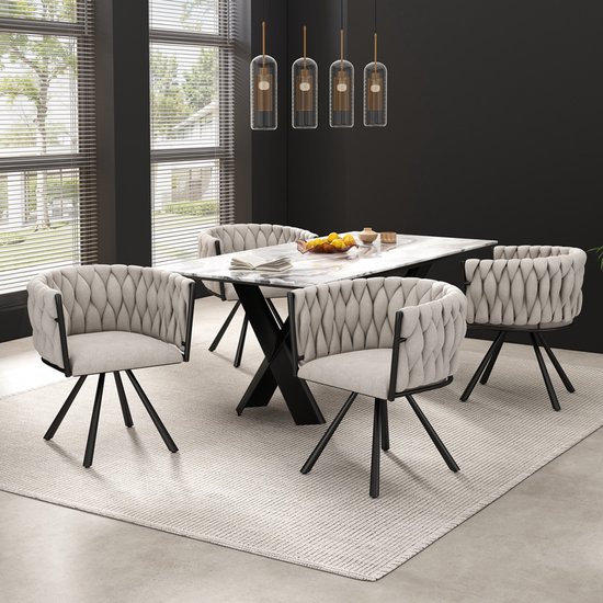 Makika Retro Stoel Design Eetkamerstoel Bureaustoel Woonkamerstoelen Lounge Keukenstoelen - 4-Delige Set - Kunststof met Rugleuning CALUNA in Wit