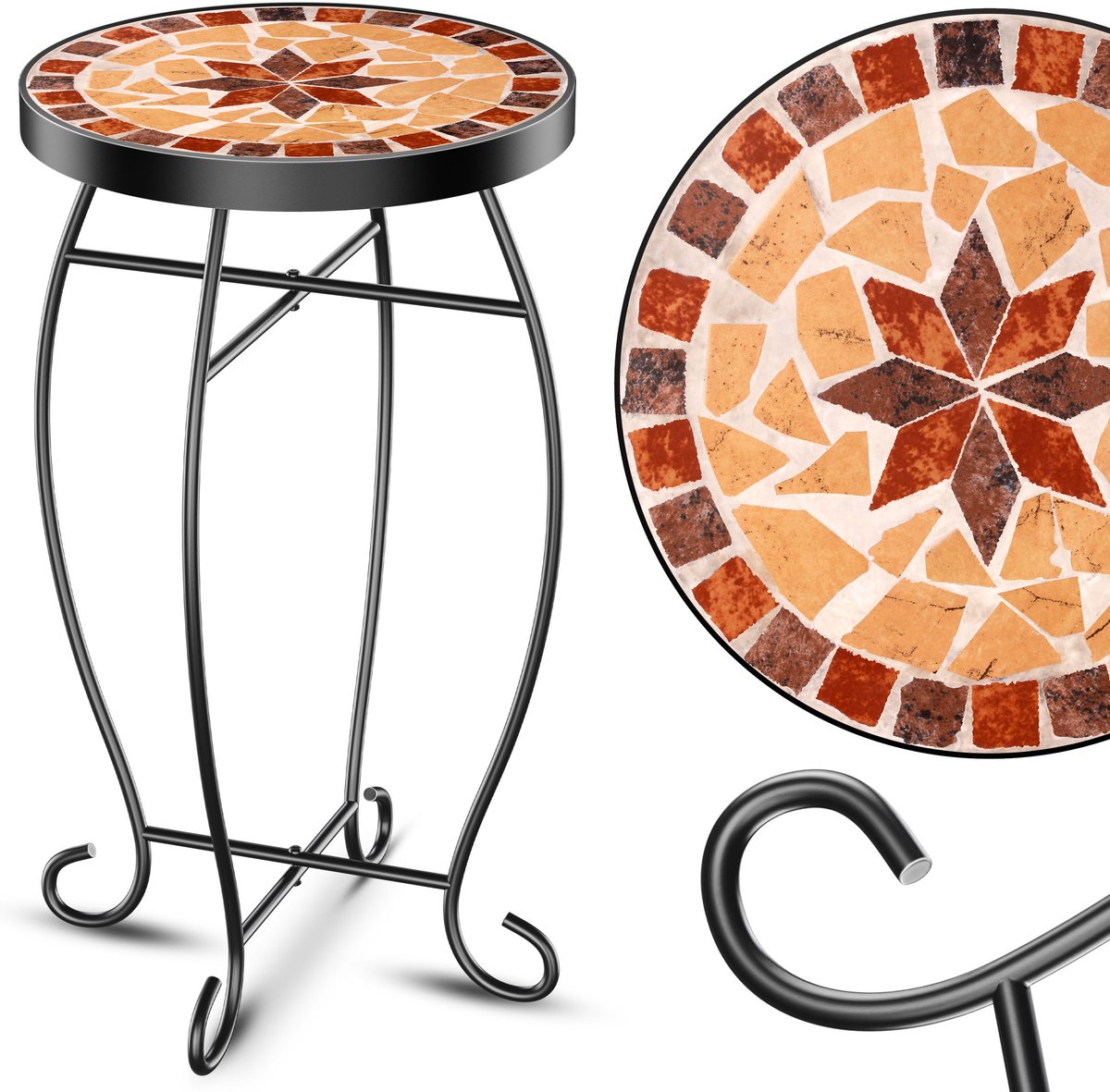 KESSER® Mozaïek Tafel Bistrotafels Bloemkruk Rond 60 x 34 cm Metalen Mozaïek Bijzettafel Balkontafels Patiotafel Balkon Stenen Mozaïek Tuintafel Binnen Buiten - Asteri thumbnail 7