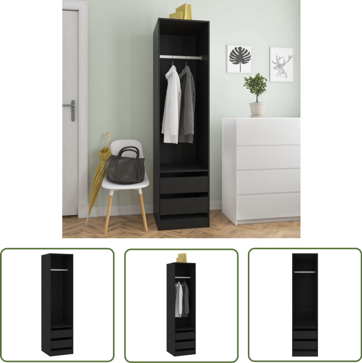 VidaXL Kledingkast 100x50x200 cm Bewerkt Hout Zwart, Garderobe, Slaapkamer, Hoge Kast