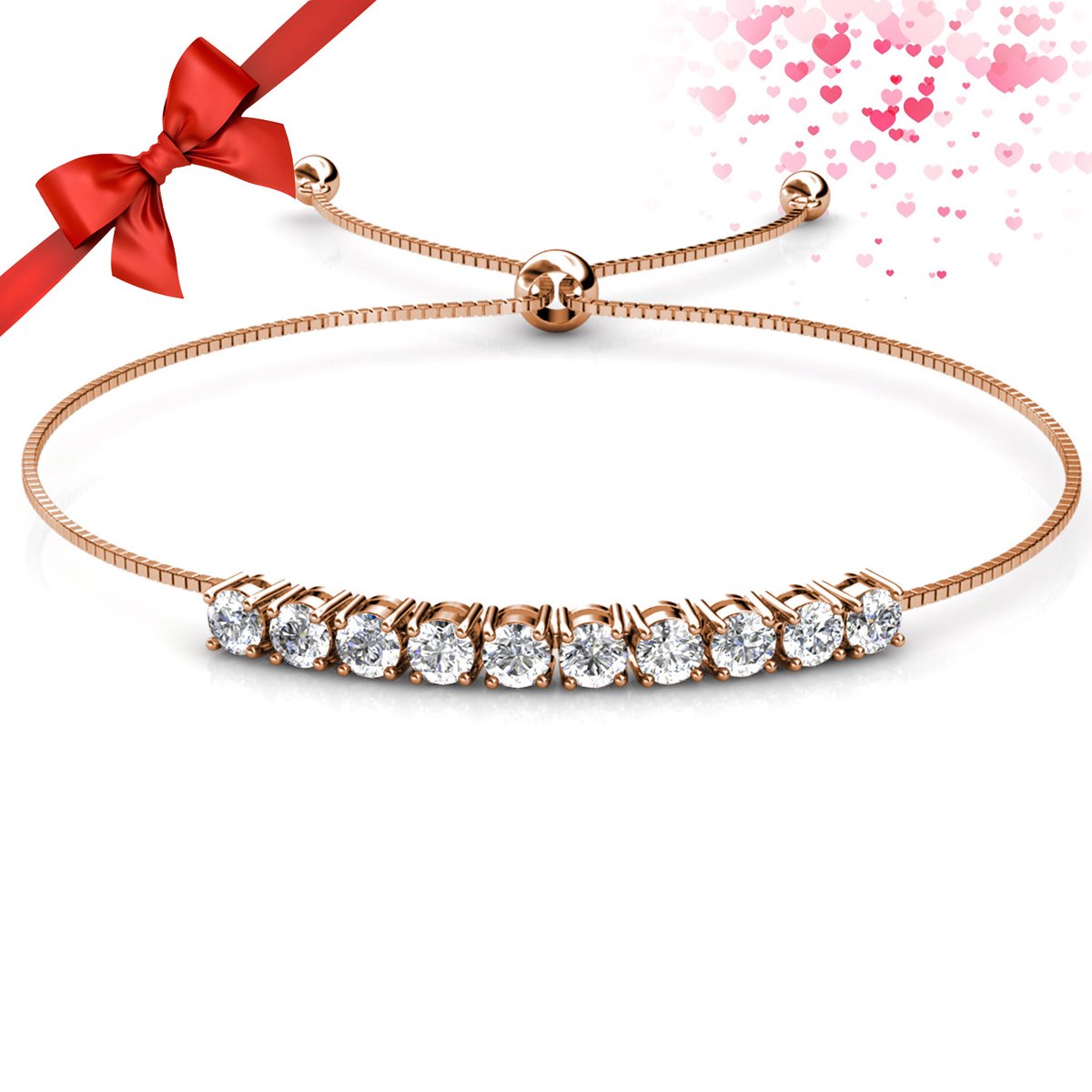 Shoplace Tennis armband dames met 10 Swarovski® kristallen - Gold plated - Cadeau voor vrouw - 20cm - Roségoud kleurig