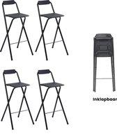 Bol.com Alora Inklapbare Barkruk - Per 4 - Barkrukken Met Rugleuning - Opvouwbare Barkrukken Set Van 4 - Opklapbaar - Zwart - Ou... aanbieding