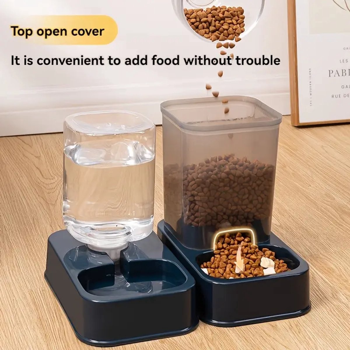Afbeelding 2 van 2-in-1 Automatische Voeder- en Waterdispenser Set voor Katten en Honden - Duurzaam, Batterijloos Design met Verse Waterfontein en Grote Voedselopslagkom - Perfect voor Binnengebruik