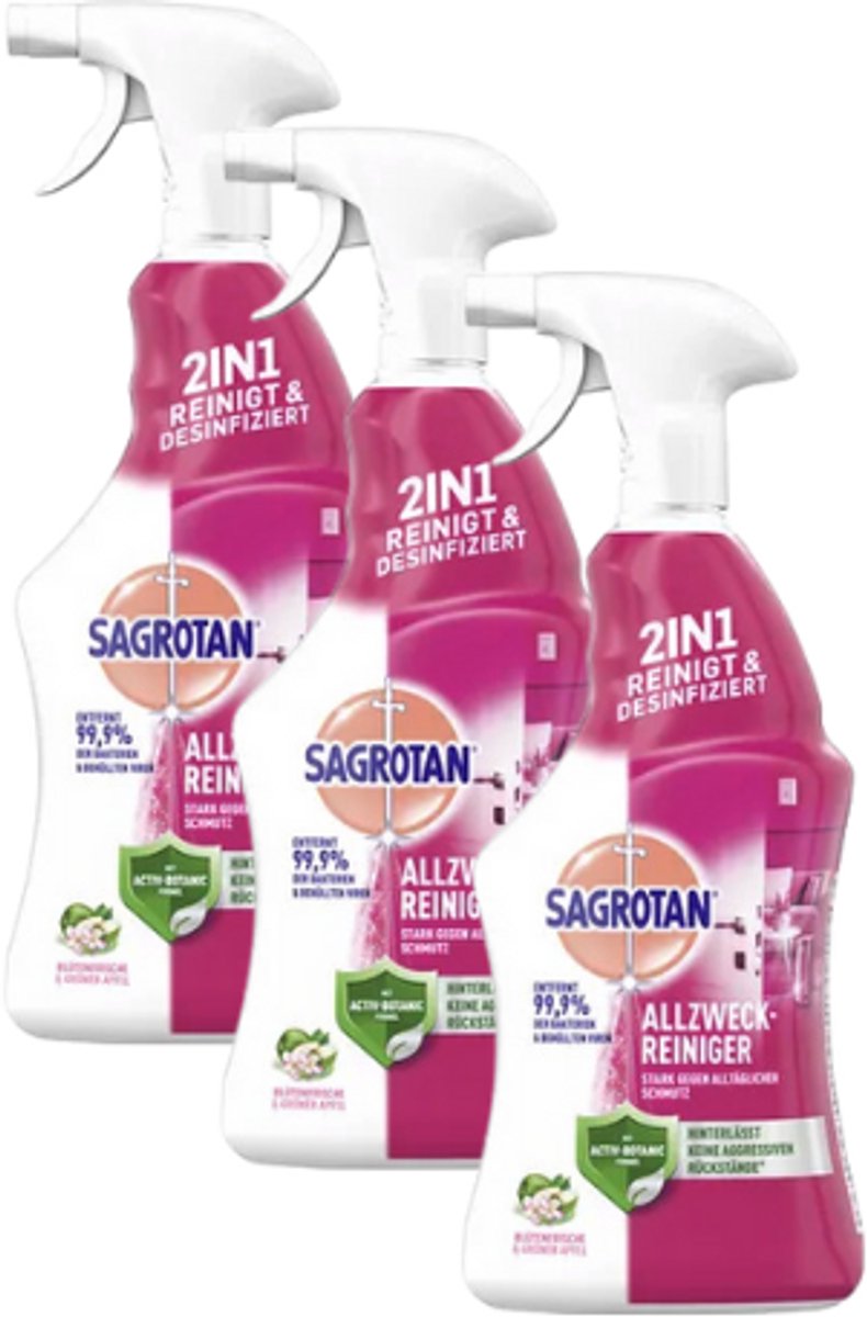 SAGROTAN Allesreiniger met Desinfectie - Combi-verpakking - 3x1 Liter | Voor keukenreiniging - Badkamer reinigen - Vloeren reinigen - Verwijdert bacteriën en kalkaanslag
