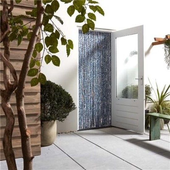 Chenille- vliegengordijn -blauw/grijsmulti - 56x180cm — afbeelding 3