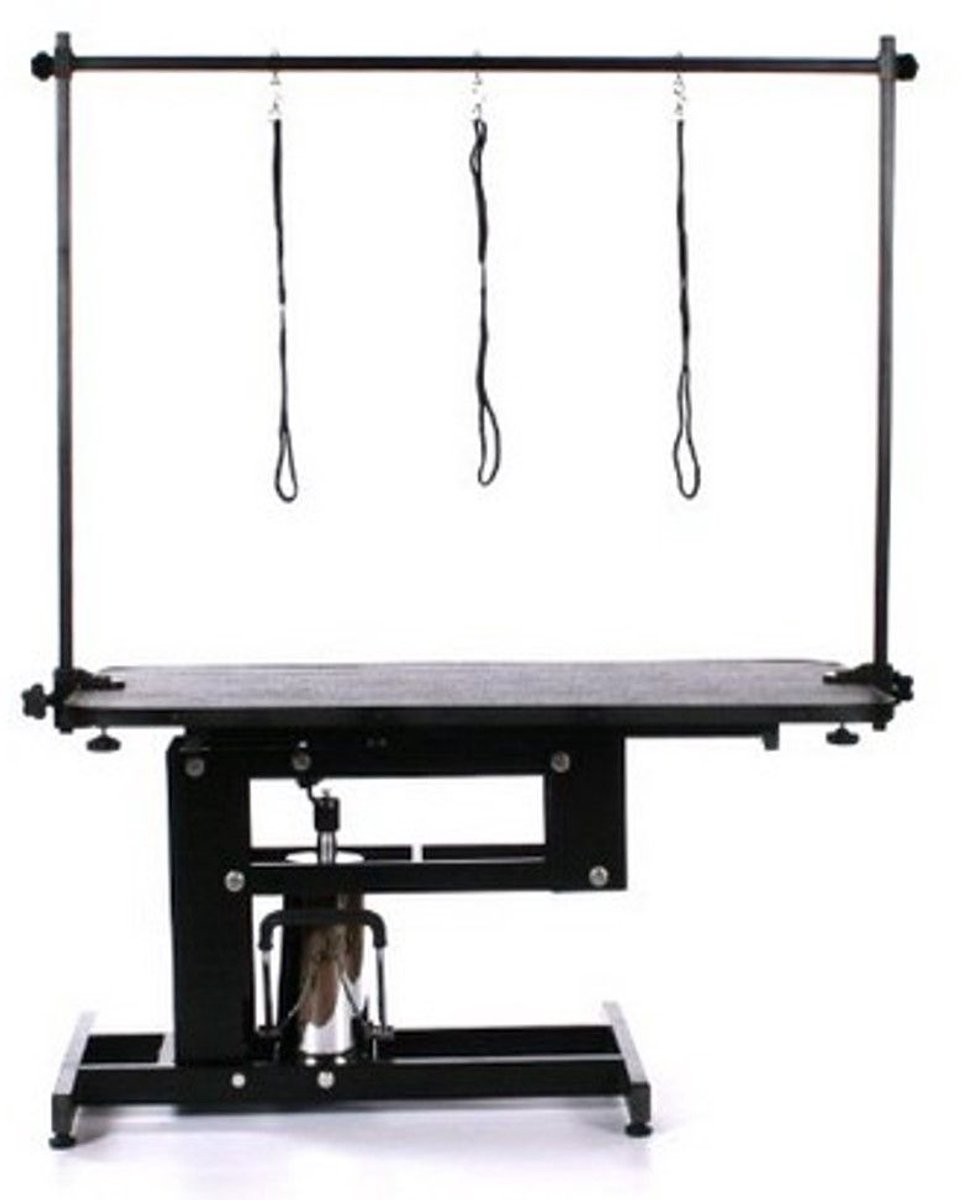 Trimtafel Hydraulisch voor Honden - Hydraulische Voetbediening - Puppy en Hond Trimmen - 2 Lussen - Dubbele Trimarm - Werkblad 106 x 60 cm - Verstelbaar 55-95 cm Hoog - Tot 80 kg