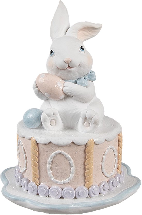 Clayre & Eef Image de décoration Lapin Ø 12x17 cm Blanc Rose Plastique