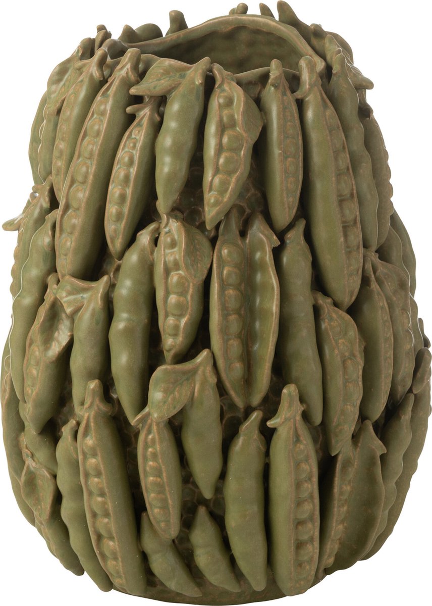 J-Line vaas Botanica Bonen Hoog - keramiek - groen - Ø 30.5 cm