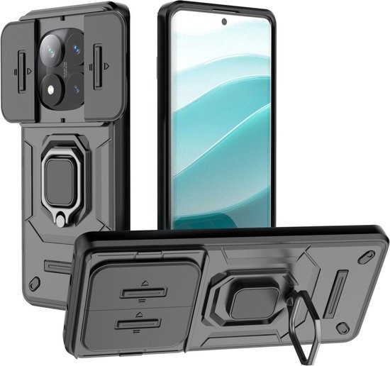 Coverup Case - Convient pour Xiaomi Redmi Note 14 Pro 5G / Poco X7 - Coverup Ring Kickstand Back Cover avec Camera Shield - Zwart