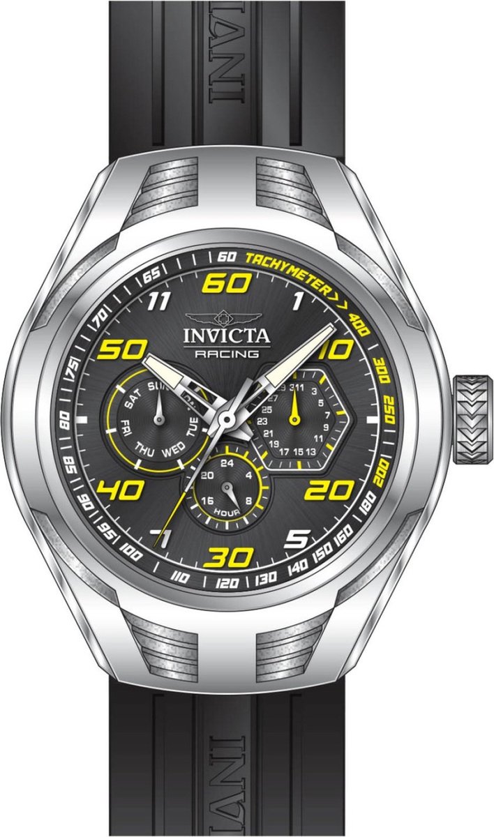 Invicta Invicta Racing 47724 Heren Horloge - Waterdicht - Analoog - Quartz Uurwerk - Roestvrij Staal met zwarte Wijzerplaat - 46mm