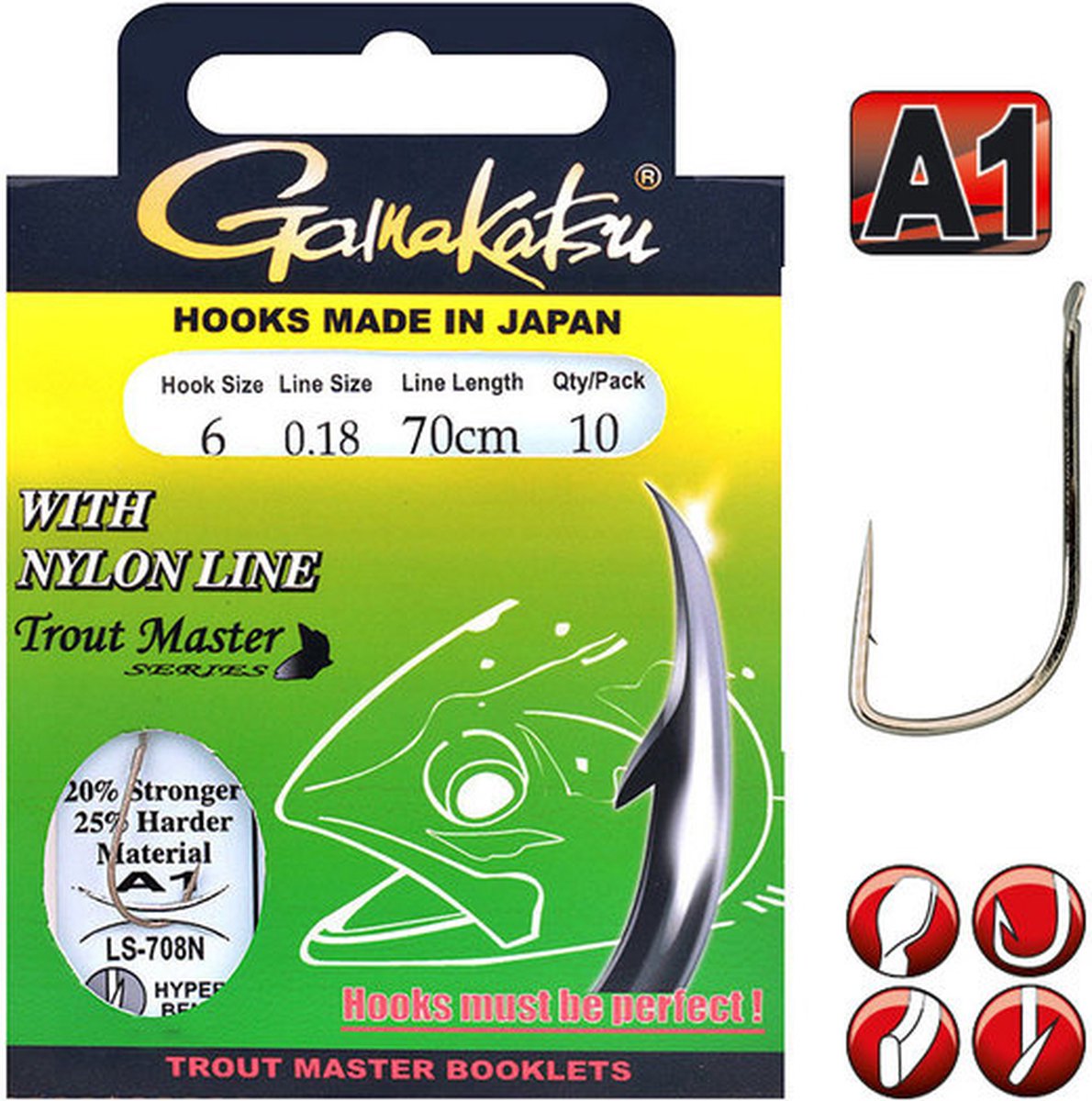 Gamakatsu Onderlijn LS-708N Trout Master (10 pcs) - Maat : 120cm - haak 4 - 0.20mm