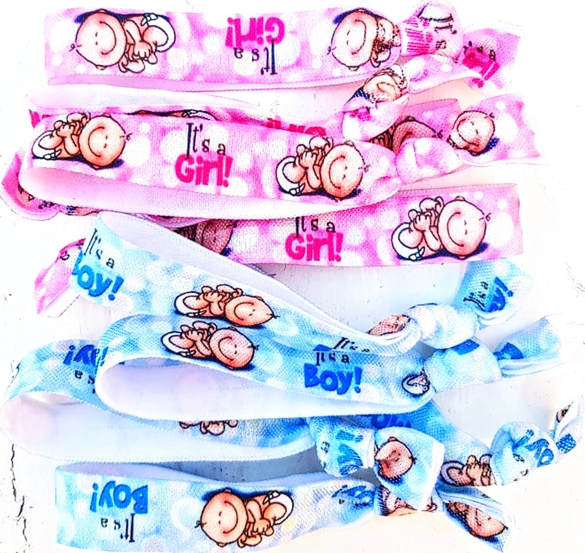 6 elastische gender reveal armbanden It's a Girl en It's a Boy Happy - genderreveal - babyshower - zwanger - geboorte - baby - armband