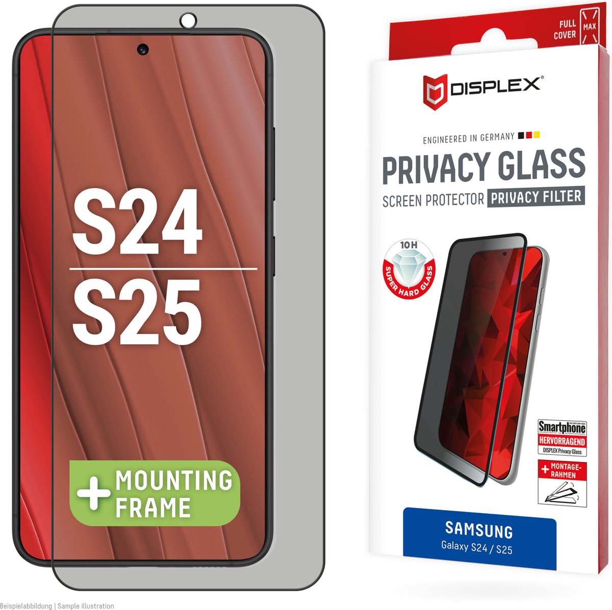 Displex Full Cover Real Glass Privacy Screenprotector met Applicator voor Samsung Galaxy S24 - Zwart