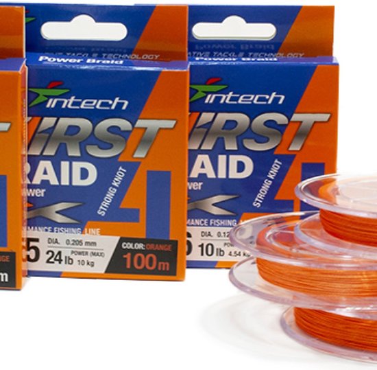 Intech FIRST Braid PE X4 1.2 - gevlochten lijn voor roofvis - 100m - oranje van Intech — afbeelding 3