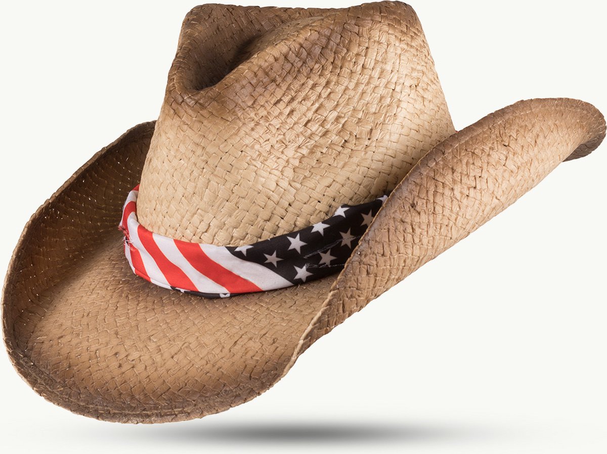 Scippis El Paso Westernhoed – Vormbare Strohoed met Stars & Stripes Band maat S/M