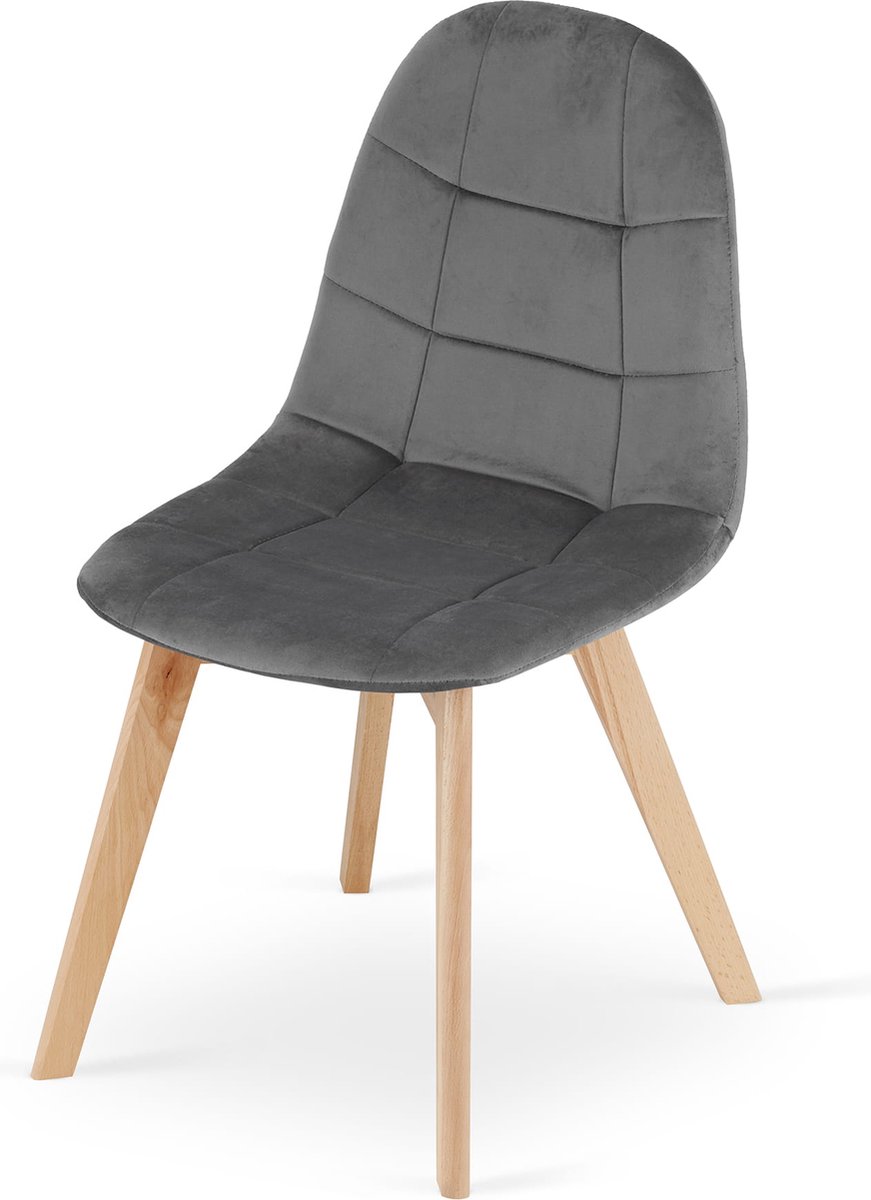 BORA Stoel - Donkergrijs Velvet, Houten Poten, Functioneel Ontwerp en Comfortabele Zitting voor Woonkamer, Keuken, Slaapkamer en Eetkamer, Max. 120 kg