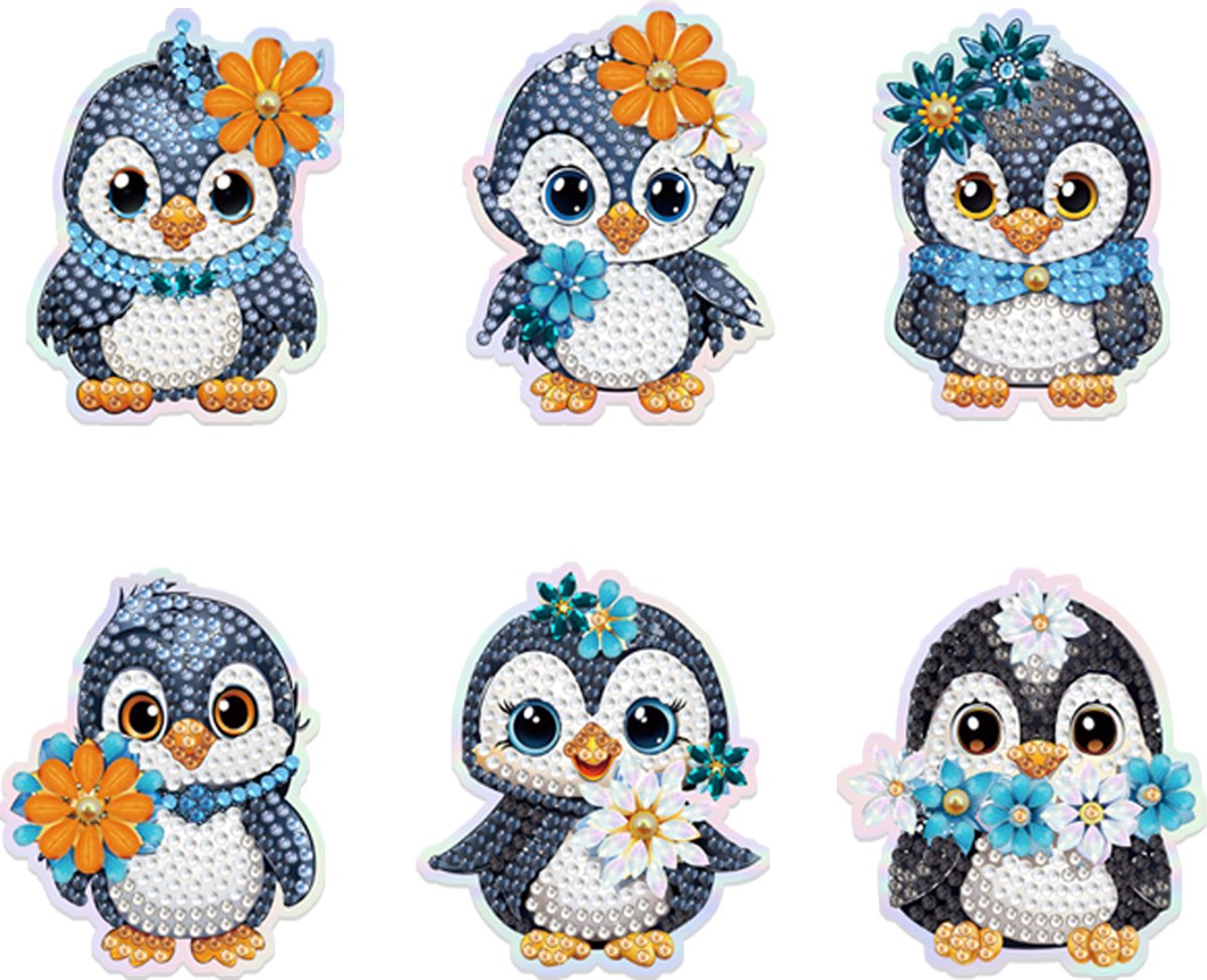 Magneetjes set van 6 - TERC001 - Pinguïns - diamond painting - compleet pakket - Diamond painting by Wietske