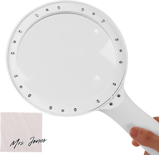 Vergrootglas met licht, leesloep met licht voor senioren, groot, verlicht vergrootglas met 20 leds, 30-voudige leesloep, 3 modi handloep, USB- oplaadbaar, lichtgewicht vergrootglas met brillenpoetsdoek