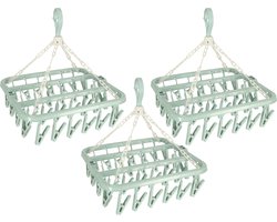 Benson Droogcarrousel - 3x - groen - kunststof - 32 clips/knijpers - 30 x 40 cm - droogmolen