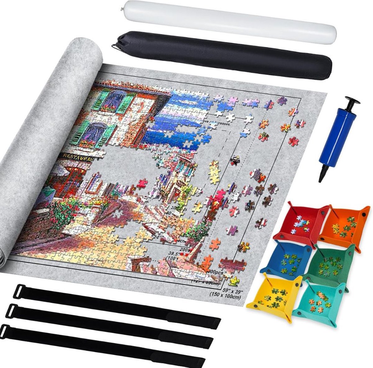 DailySupplies Puzzelmat voor 2000stukjes  Puzzelmap met Accessoires  Puzzelbord  Puzzelmatten  Puzzelmat Volwassen en Kinderen  Geschikt voor legpuzzel 1500 1000 Stuks  Grijs
