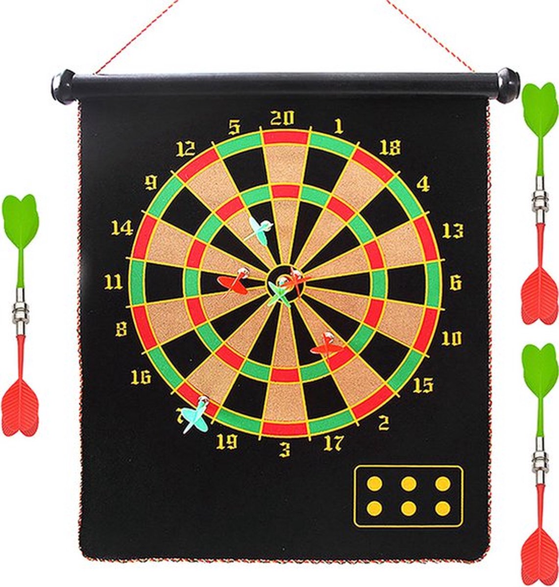 Magnetisch Dartbord - Dubbelzijdig - Normaal Dartspel en Puntenspel - Inclusief 6 Magnetische Pijlen - Veilig voor Kinderen - Makkelijk op te Hangen