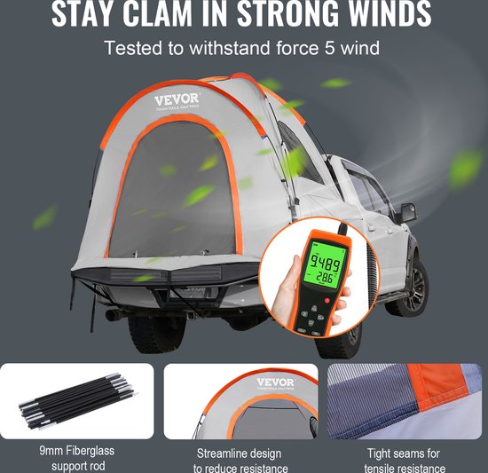VEVOR Daktent Vrachtwagentent 160 x 165 x 170 cm, dubbellaagse tent Buiten Pickup Truck Tent Truck Bed Tent Outdoor Familie Camping Reizen Autotent, Waterdichte Autodaktent Achtertent Draagtas van Merkloos — afbeelding 5