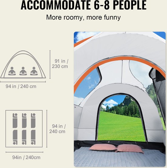 VEVOR daktent busluifel 240 x 240 x 230 cm, autotent achterklep inclusief dubbellaagse tent PU2000 mm daktent autodaktent waterdicht, geschikt voor kamperen, avontuur, uitstapjes, picknicks etc. van Merkloos — afbeelding 3