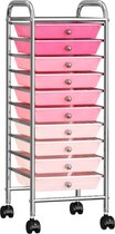 Bol.com vidaXL Opbergtrolley - 10 Lades - Ombre Roze Opbergtrolley - Opbergkast - Roestvrijstalen Trolley - Kunststof Trolley - ... aanbieding