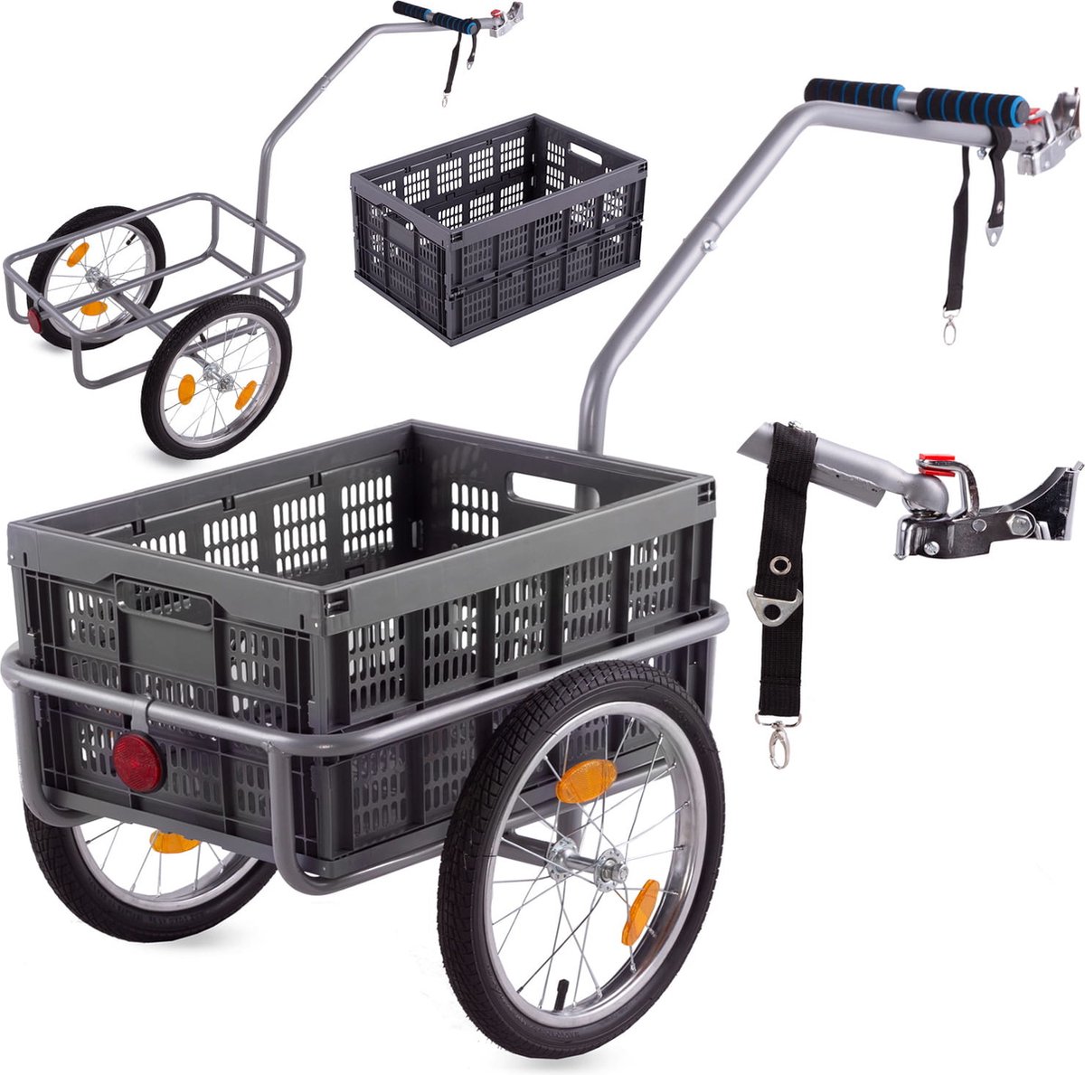 HIGHER - Fietskar bagage - fietsaanhanger met afneembare transportbox - grijs - tot 50 kg
