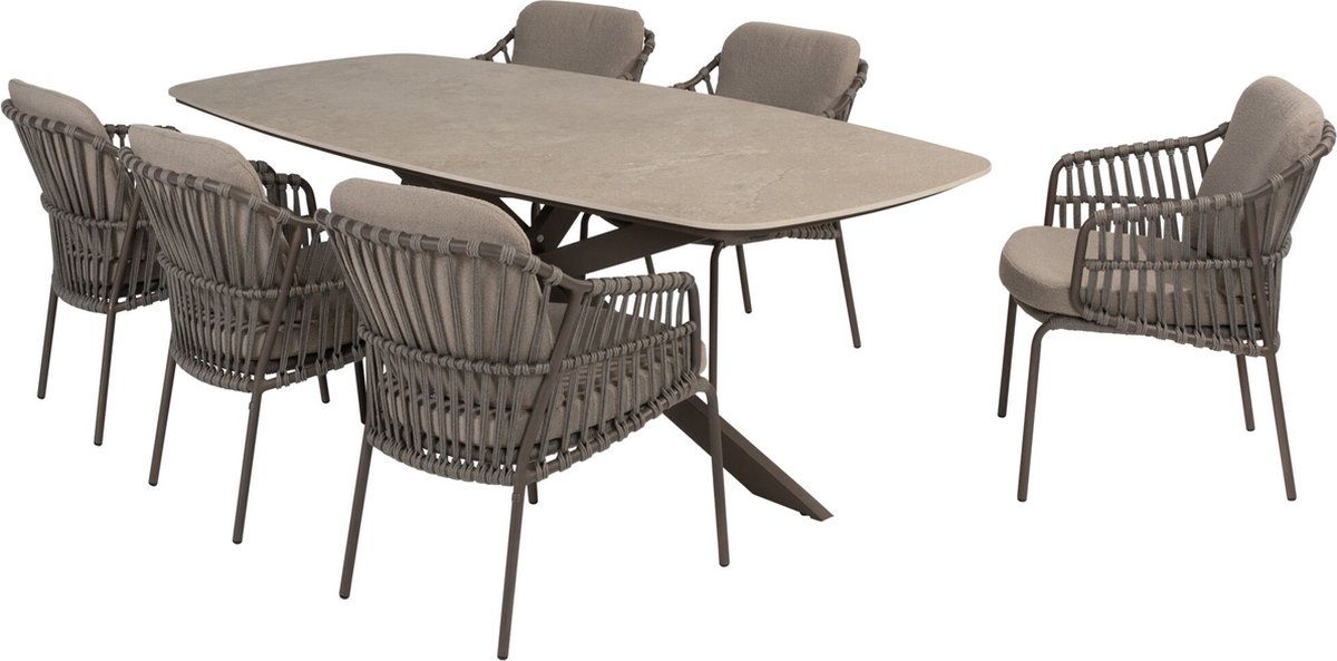 Prado Capalbio dining tuinset barrel 240x105xH75 cm 7 delig keramiek terre 4 Seasons Outdoor