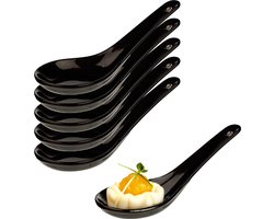 Cosy & Trendy Amuse/aperitief lepel set - hapjes/tapas - 12x stuks - porselein - zwart