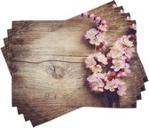 New de 4 Set de table pour table à manger, motif Bloem printanières sur bois, tissu lavable avec dos antidérapant