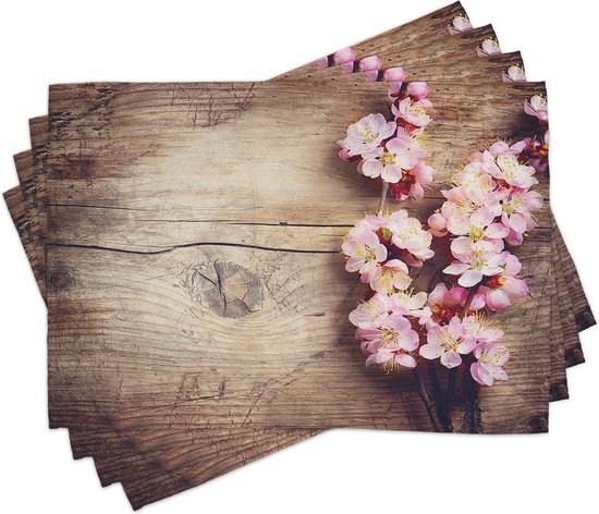 New de 4 Set de table pour table à manger, motif Bloem printanières sur bois, tissu lavable avec dos antidérapant