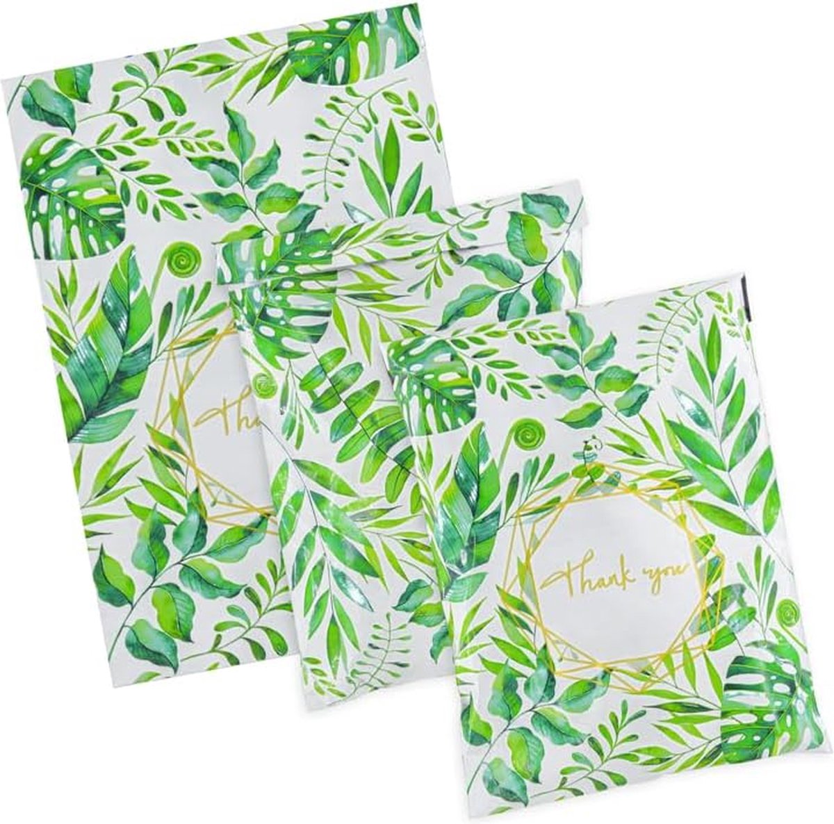 50 x Kleurrijke polyethyleen verzendzakken met handvat "Thank you" groen formaat B4 25,5 x 37 cm- kunststof / Webshopzakken voor kleine bedrijven en kleding / Plastic Envelop / Verzendenveloppen / Koerierszakken / Poly Mailer
