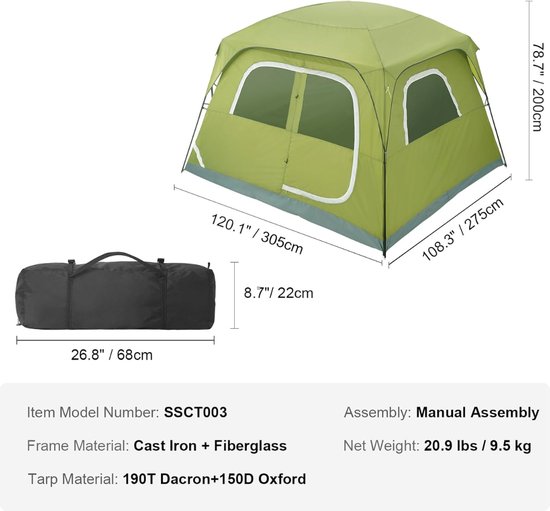 Kampeertent - Tenten - Camping - Waterdichte Familietent - Kamperen - Directe Opzet - Max 6 Personen - Groen van Merkloos — afbeelding 2