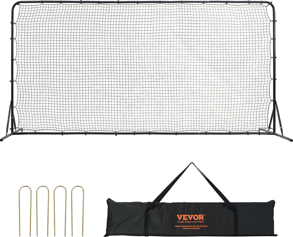 VEVOR Voetbal Rebound Netten Draagbare Bounce Wall Voetbal 366 x 121 x 183cm, Rebounder Voetbal Rebound Net Ijzeren Pijp en PE Net Kinderen en Tieners Verstelbaar Voetbaldoel Rebounder Kicker Zwart