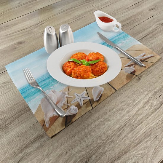 Set de 4 sets de table New Bed Beach Sunshine Maldives Deck pour table à manger, tissu lavable avec envers antidérapant