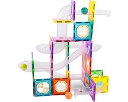 foto van Bambini Magnetic Tiles - Magnetisch Speelgoed - Knikkerbaan - Magnetisch Speelgoed Bouwblokken - 83 Stuks - Montessori Speelgoed