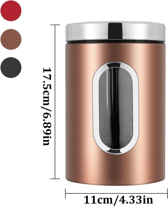 JOYBOY Voorraadpotten - 3 Stuks, Roestvrij Staal, Met Transparant Venster, 17,5x11 Cm