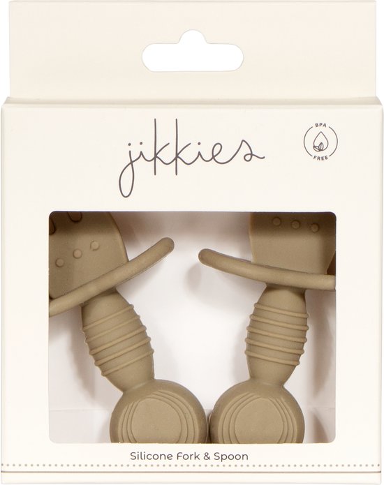 Jikkies Baby Bestek - Kinderbestek - Baby - Oefenbestek - Kraamcadeau - Duo Pack - Taupe & Groen van Merkloos — afbeelding 2