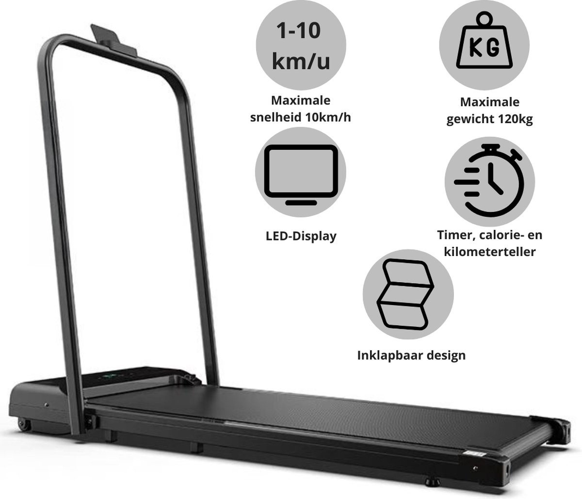 Afbeelding 2 van Truskore Fit Plus Loopband - 1-10km/u - Inklapbaar - Wandelband - Led Display en Afstandsbediening - Walking Pad - Treadmill